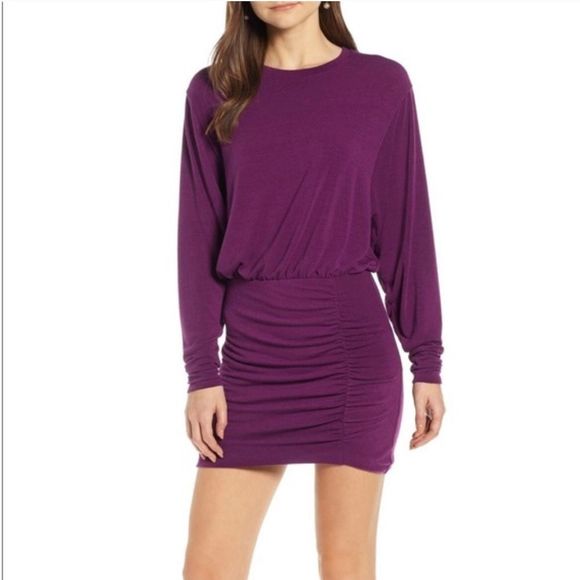 Something Navy Dresses & Skirts - Something Navy ruched long dolman sleeve mini dress NWT